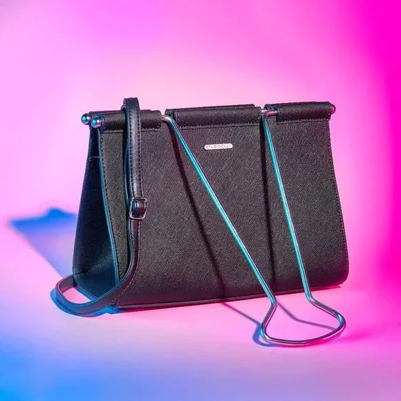 Studio Cult Binder Clip Bag Purse in Black and Silver - Picture 1 of 16
